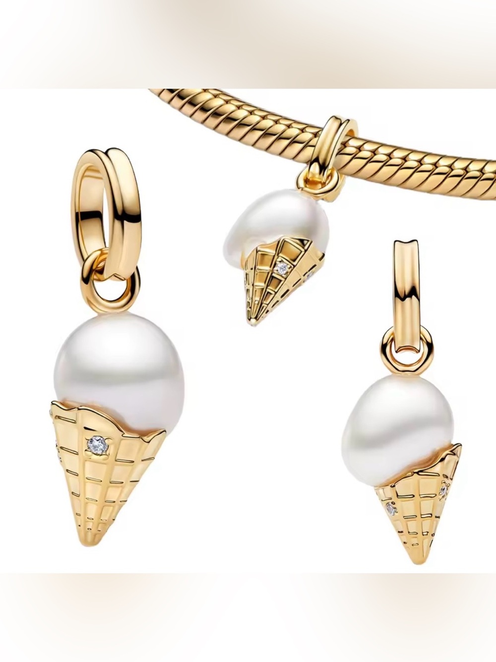NWOT Pearl Ice Cream Dangle Charm Sterling Silver 925